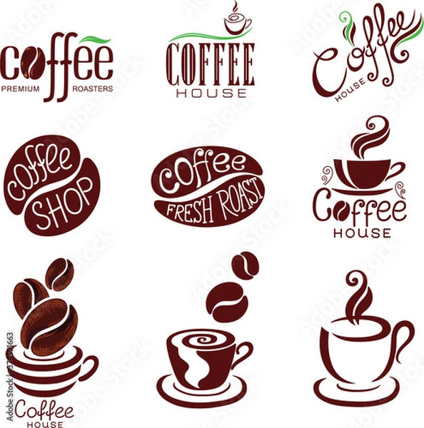 Obraz set of coffee shop logo vector design for business, product, icon, and company logo. editable stroke