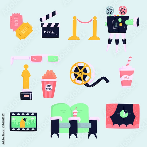Obraz flat cinema elements doodle hand drawn