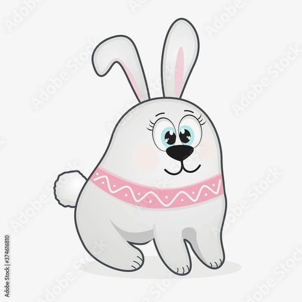 Fototapeta Grey hare with a scarf on a white background