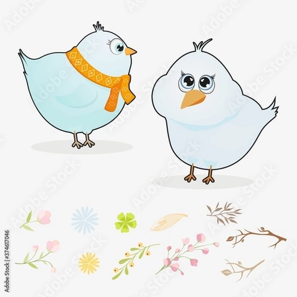 Fototapeta Vector set of birds. Image of pigeons to create a background.