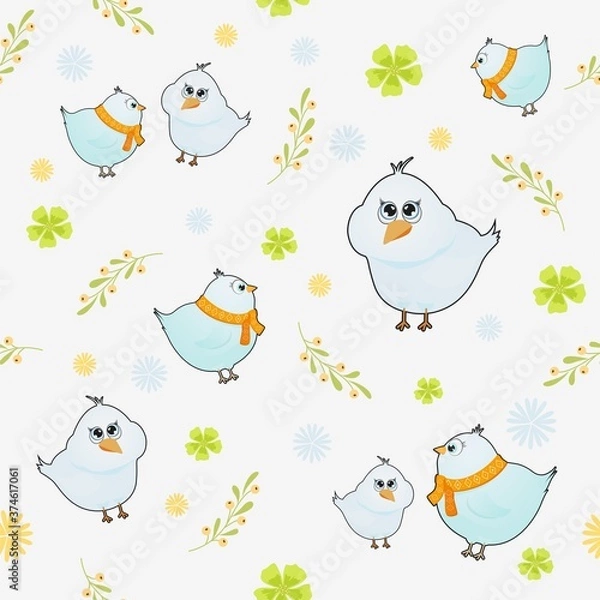 Fototapeta Vector seamless pattern with birds for children's clothing and fabric.
