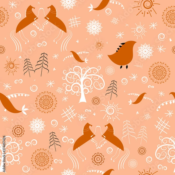 Obraz Seamless pattern, hand drawn north folk ornament, vector illustration