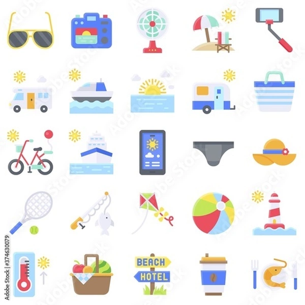 Fototapeta Summer vacation related icon set 4, flat style