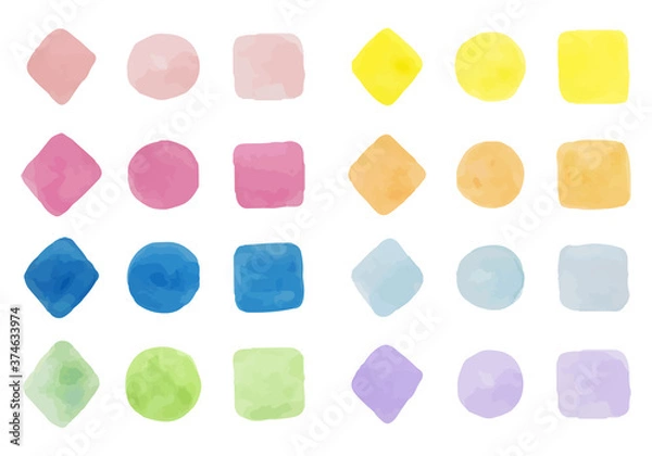 Fototapeta 水彩の背景・フレーム／四角／丸／ひし形／ブラシ／質感／カラフル／枠／線／飾り／装飾