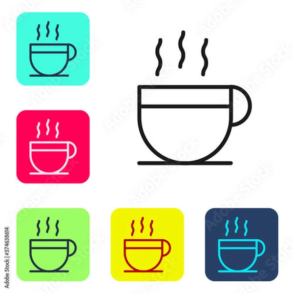 Fototapeta Black line Coffee cup icon isolated on white background. Tea cup. Hot drink coffee. Set icons in color square buttons. Vector Illustration.