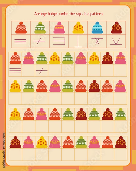 Obraz  logic game for children. hats. fill in empty cells according to the pattern