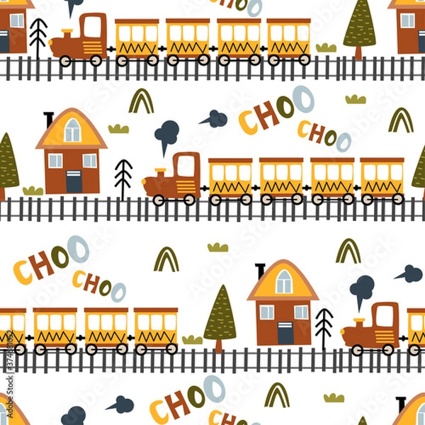 Obraz seamless pattern with colorful train - vector illustration, eps