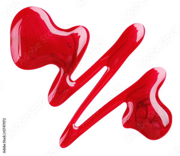 Fototapeta Red nail polish (enamel) drops sample, isolated on white