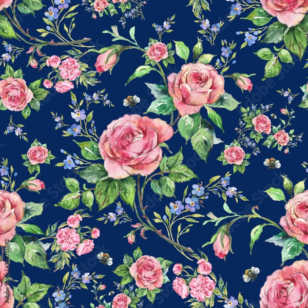 Fototapeta  Seamless pattern lovely roses and peonies with foliage