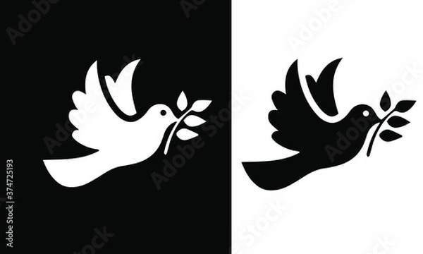 Fototapeta dove icon on black and white  vector design ,Dove silhouettes