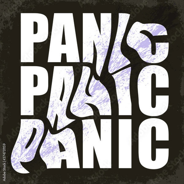 Fototapeta Typography design. Scewing the word PANIC and bringing a splash of purple color in black and white design  reinforce the meaning of the text.