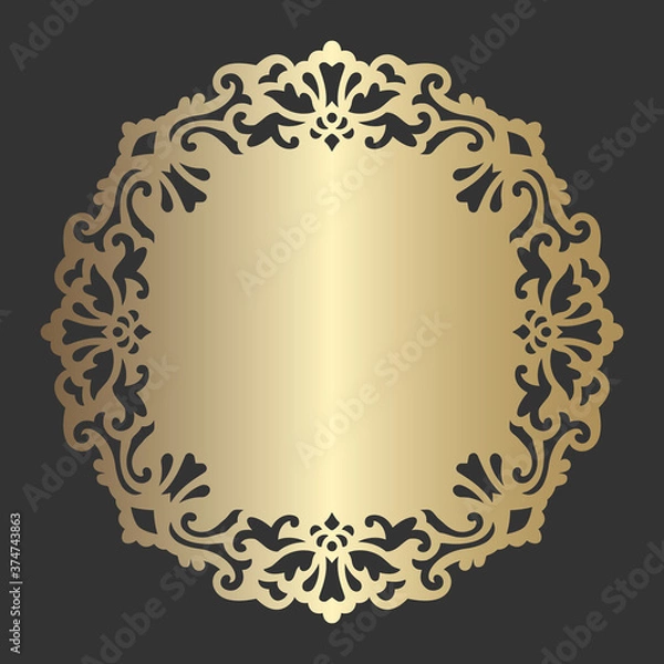 Fototapeta Ornate circle frame. lace round border. mandala style decorative element. lace edged paper doily, wedding decor, design element, cake board cover, wooden  coaster, invitation, menu design. 