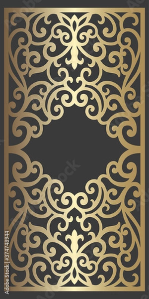 Fototapeta Laser cut panel design. Ornate vintage border template for laser cutting, stained glass, glass etching, sandblasting, wood carving, cardmaking, wedding invitations, stencils.