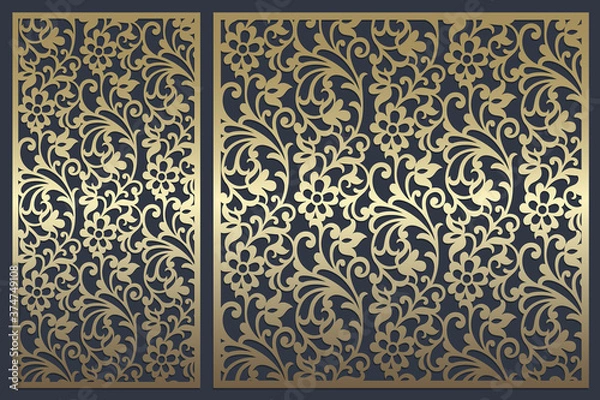 Fototapeta Laser cut panel design. Ornate vintage border template for laser cutting, stained glass, glass etching, sandblasting, wood carving, cardmaking, wedding invitations, stencils.