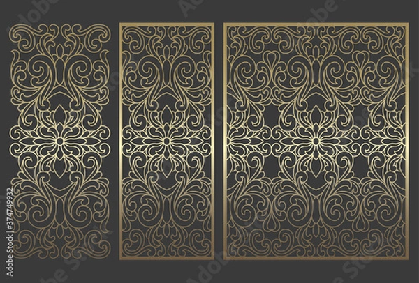 Fototapeta Laser cut panel design. Ornate vintage border template for laser cutting, stained glass, glass etching, sandblasting, wood carving, cardmaking, wedding invitations, stencils.