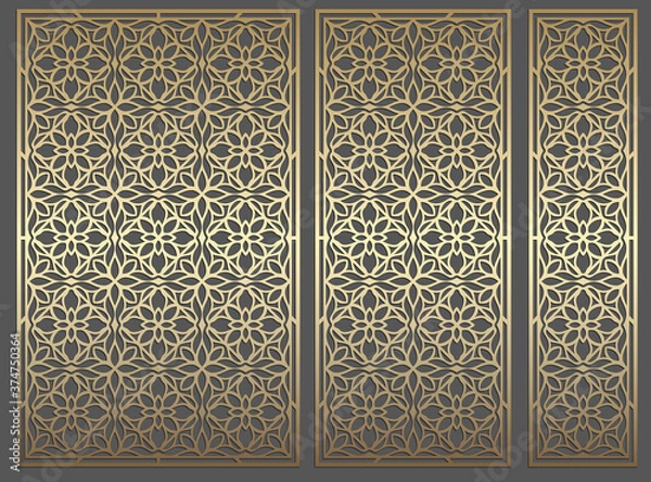 Fototapeta Repeating laser cut panel design. Ornate vintage border template for laser cutting, stained glass, glass etching, sandblasting, wood carving, cardmaking, wedding invitations, stencils.