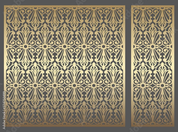 Fototapeta Repeating laser cut panel design. Ornate vintage border template for laser cutting, stained glass, glass etching, sandblasting, wood carving, cardmaking, wedding invitations, stencils.