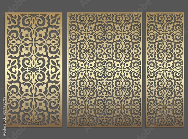 Fototapeta Repeating laser cut panel design. Ornate vintage border template for laser cutting, stained glass, glass etching, sandblasting, wood carving, cardmaking, wedding invitations, stencils.