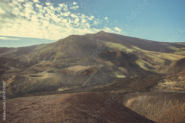 Fototapeta Wide view of the crates on etan mount, one of the active vulcanos located in Sicily. South Italy.