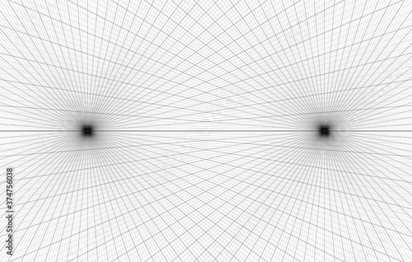 Obraz Two point perspective grid background 3d Vector illustration.  architecture model projection background template. Line two point perspective horizon perspective sheme