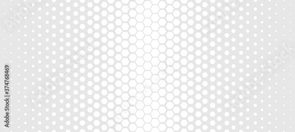 Fototapeta Halftone hexagon abstract background. Black and white vector pattern.