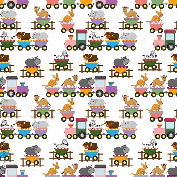 Fototapeta seamless pattern with cute animal character cartoon