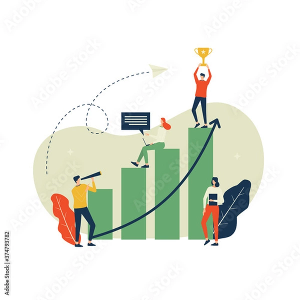 Obraz Vector illustration, business goal concept, growing up business, teamwork