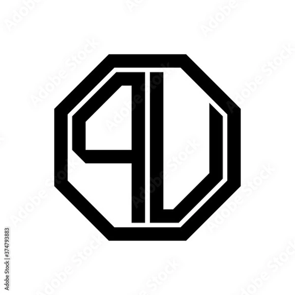 Fototapeta PU initial monogram logo, octagon shape, black color