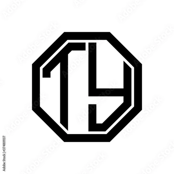 Obraz TY initial monogram logo, octagon shape, black color