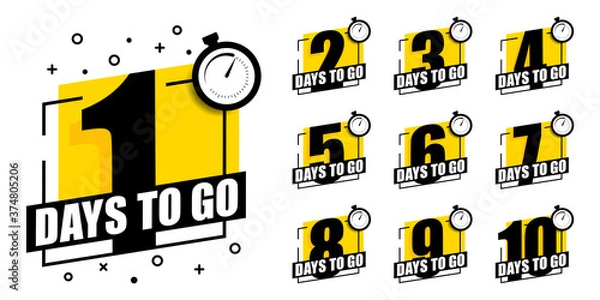 Obraz Countdown of days 1,2,3,4,5,6,7,8,9,10. The days left badges. A countdown is going on, one day I left a badge and a label to calculate the date of work. Offer timer, sticker limited to a few days.