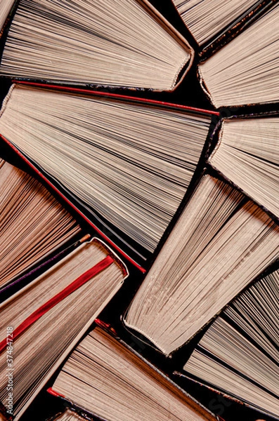 Fototapeta A huge home library with old multi-colored books