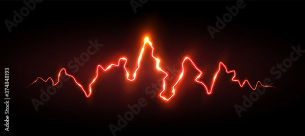 Fototapeta Realistic red lightning with sparks and glow, vector illustration