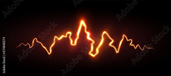 Obraz Realistic orange lightning with sparks and glow, vector illustration