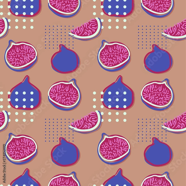 Fototapeta Seamless fig pattern. Delicious violet fruit