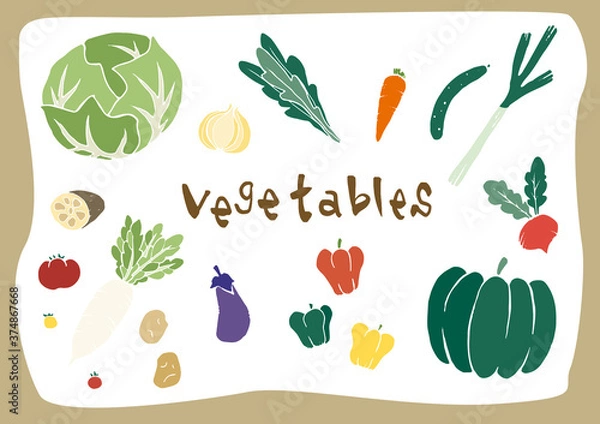 Obraz 野菜のアイコンセット　手書き　ベクター素材　レトロカラー