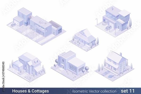 Obraz Isometric Flat 3D Architecture Building vector collection: