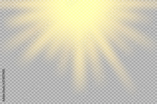 Fototapeta Glow isolated white transparent light effect set, lens flare, explosion, glitter, line, sun flash, spark and stars.