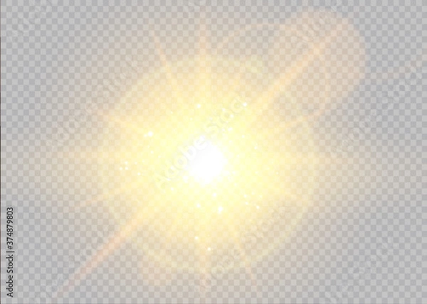 Obraz Glow isolated white transparent light effect set, lens flare, explosion, glitter, line, sun flash, spark and stars.