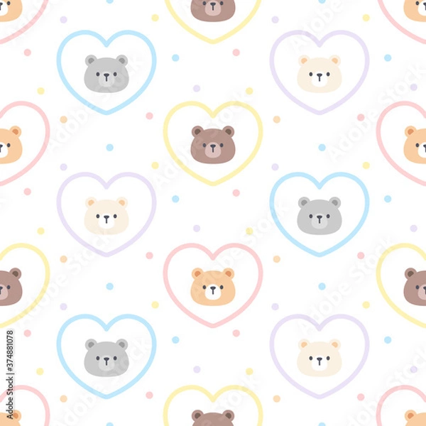 Obraz Cute bear and heart seamless pattern background
