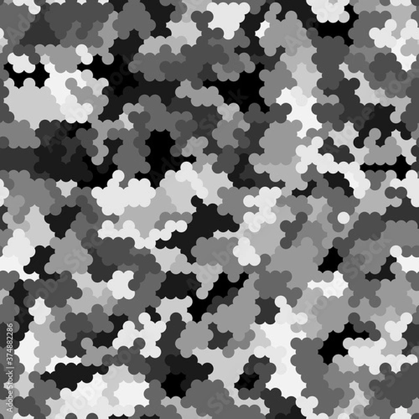 Fototapeta Monochrome seamless honey pattern with halftone filled hex cells linear style
