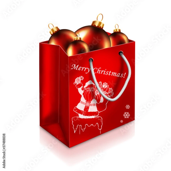 Fototapeta Christmas Bag With balls isolated on white background