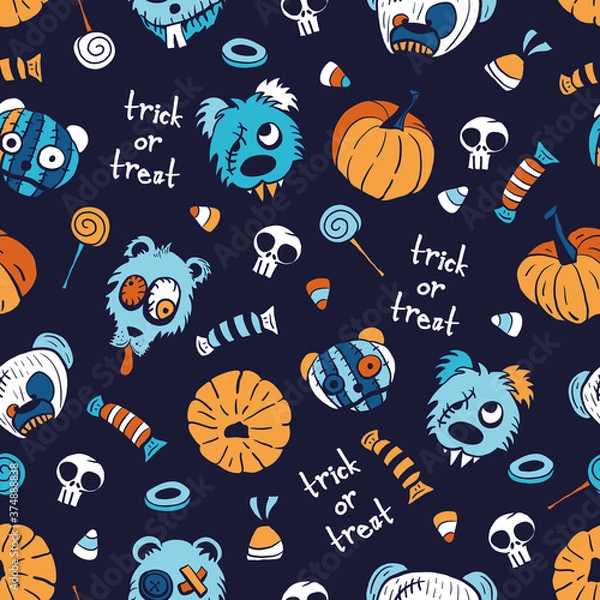 Obraz Vector candies, pumpkins, teddies seamless pattern halloween