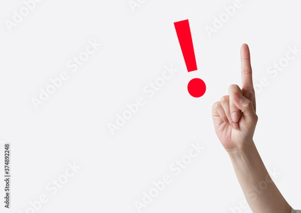 Obraz 指し示す指と赤いびっくりマーク