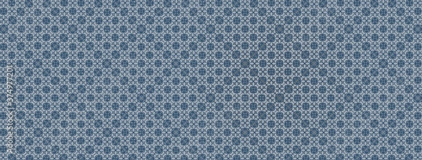 Fototapeta Wzór styl orientalny symetryczny geometryczny mozaika kwiatowy granatowy szary biały