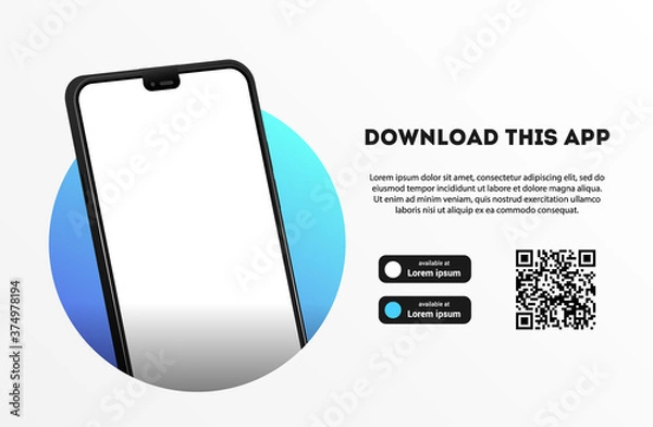 Fototapeta Download page of the mobile app mock up. Empty screen smartphone for you app. Download buttons. Vector illustration.
