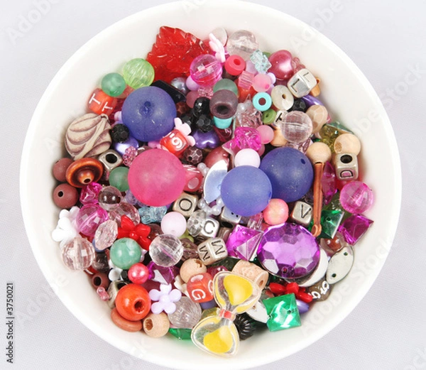 Obraz Bowl of beads and buttons - craft supplies.
