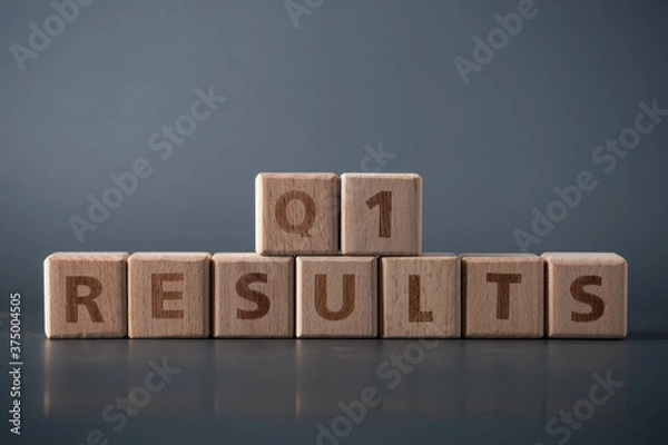 Fototapeta Q1 results, wooden block with text. Business concept.