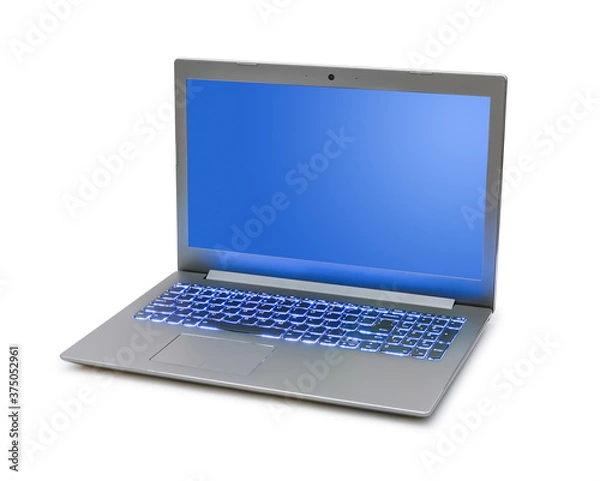 Fototapeta Notebook computer with blue keyboard backlight