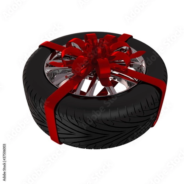 Obraz Tire with ribbon - 3d render. Isolated on white background