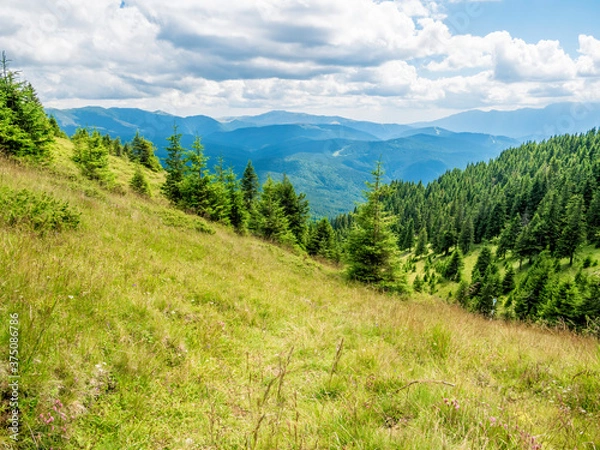 Fototapeta Beautiful landscape from Piatra Mare (Bg Rock) mountains, part of the Carpathian mountains in Romania.